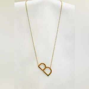 K18 Gold Plated Stainless Steel Sideways B Initial Large Pendant Necklace New